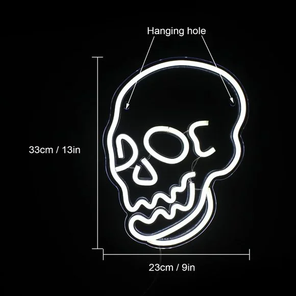 Neon White Skull Emo Goth Halloween Party Holiday Room Dorm Light LED Wall Decor - Picture 4 of 6